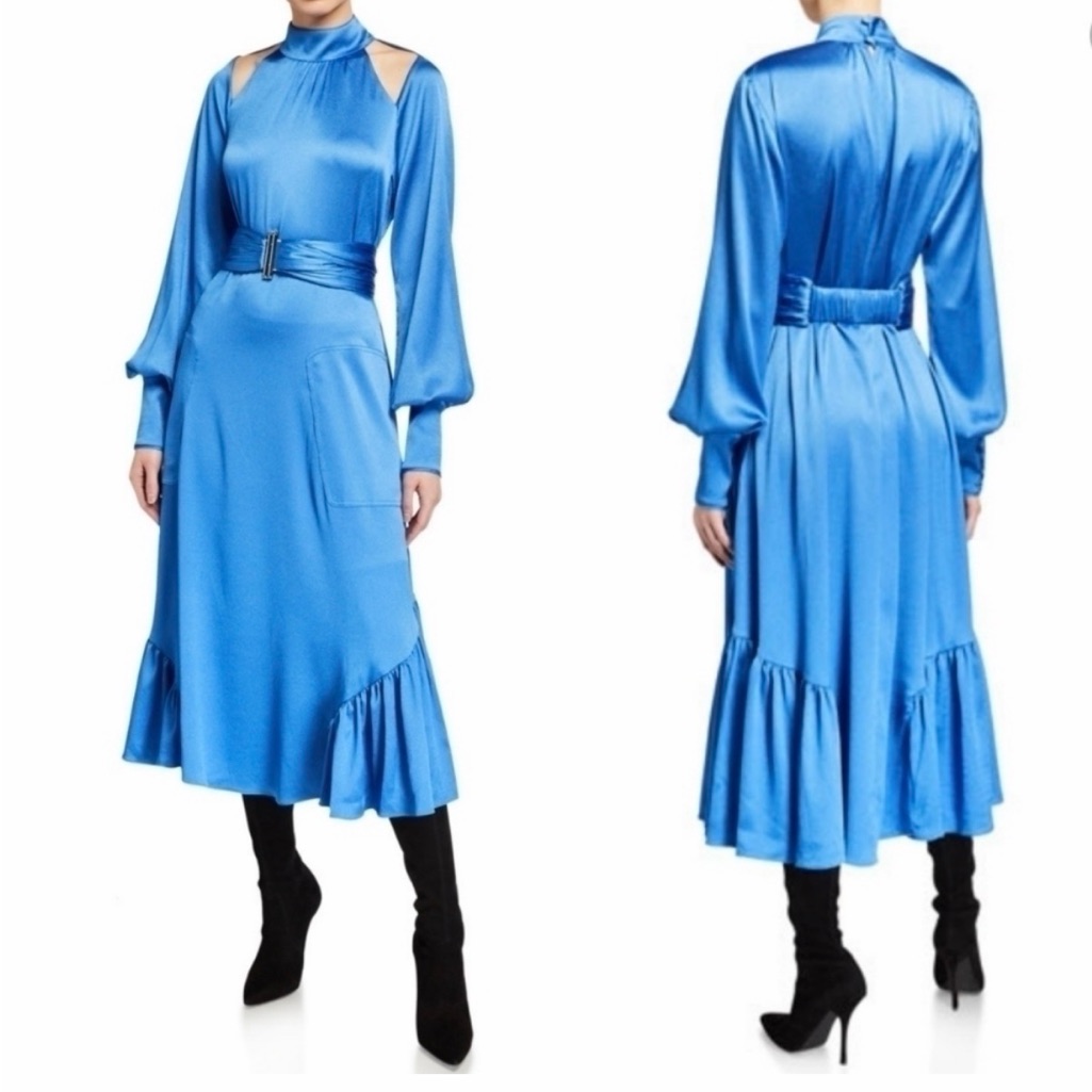 Nwt Alexis Calypsa Blue Satin Midi Dress Xs